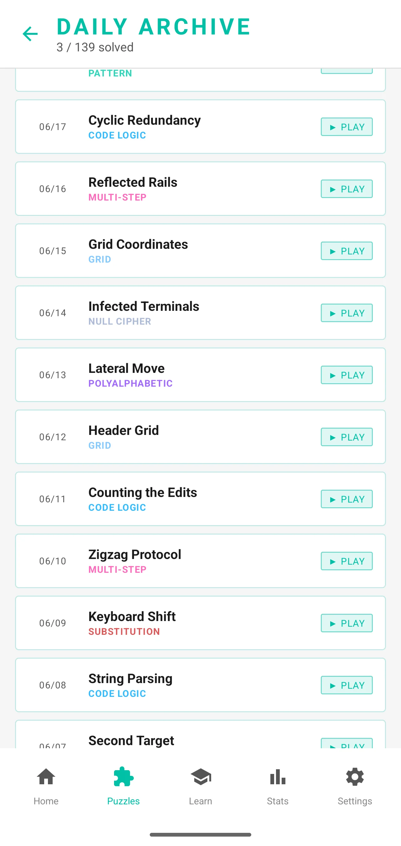 Cipher archive screen in Light theme