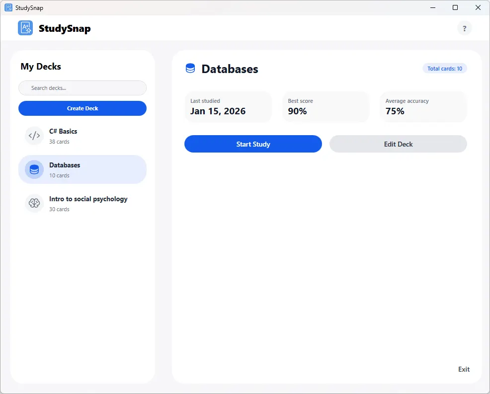 StudySnap dashboard